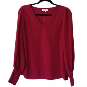 Lafayette 148 Berry V-Neck Blouse Puffed Sleeves Designer Workwear Top Small